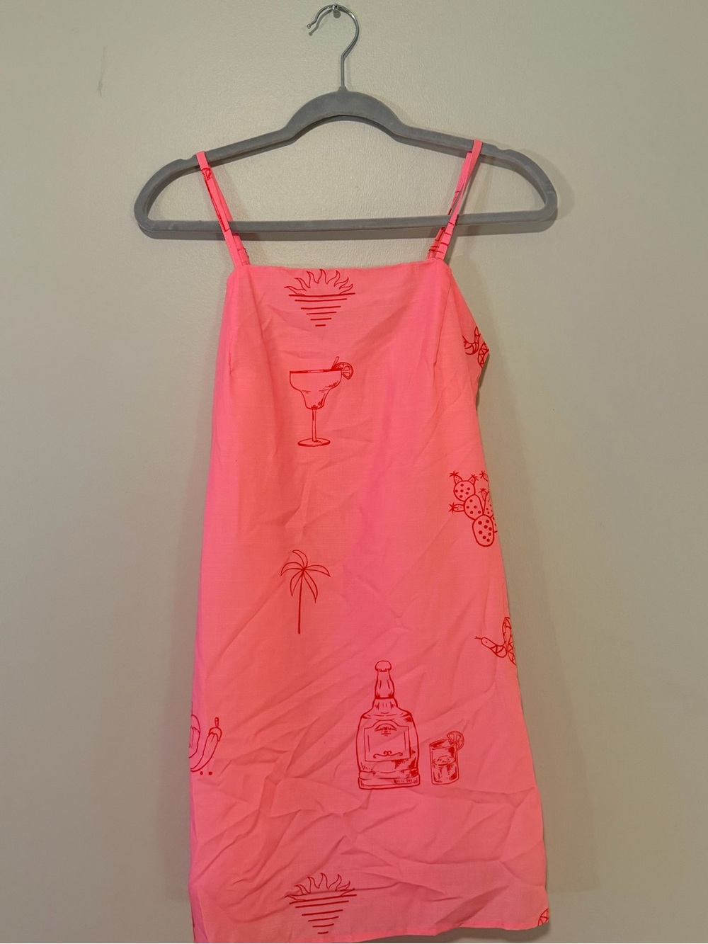 Bright Pink & Orange Tropical Cocktail Print Mini Dress - Picture 6 of 6